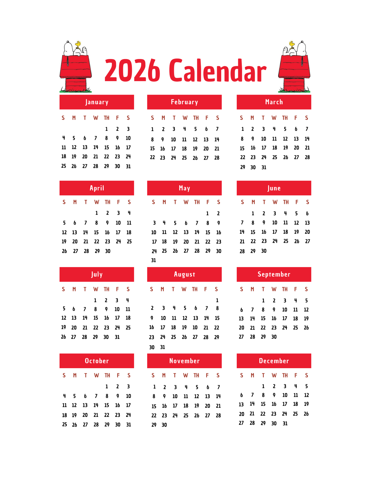 Snoopy Inspired 2026 Planner | Digital Download
