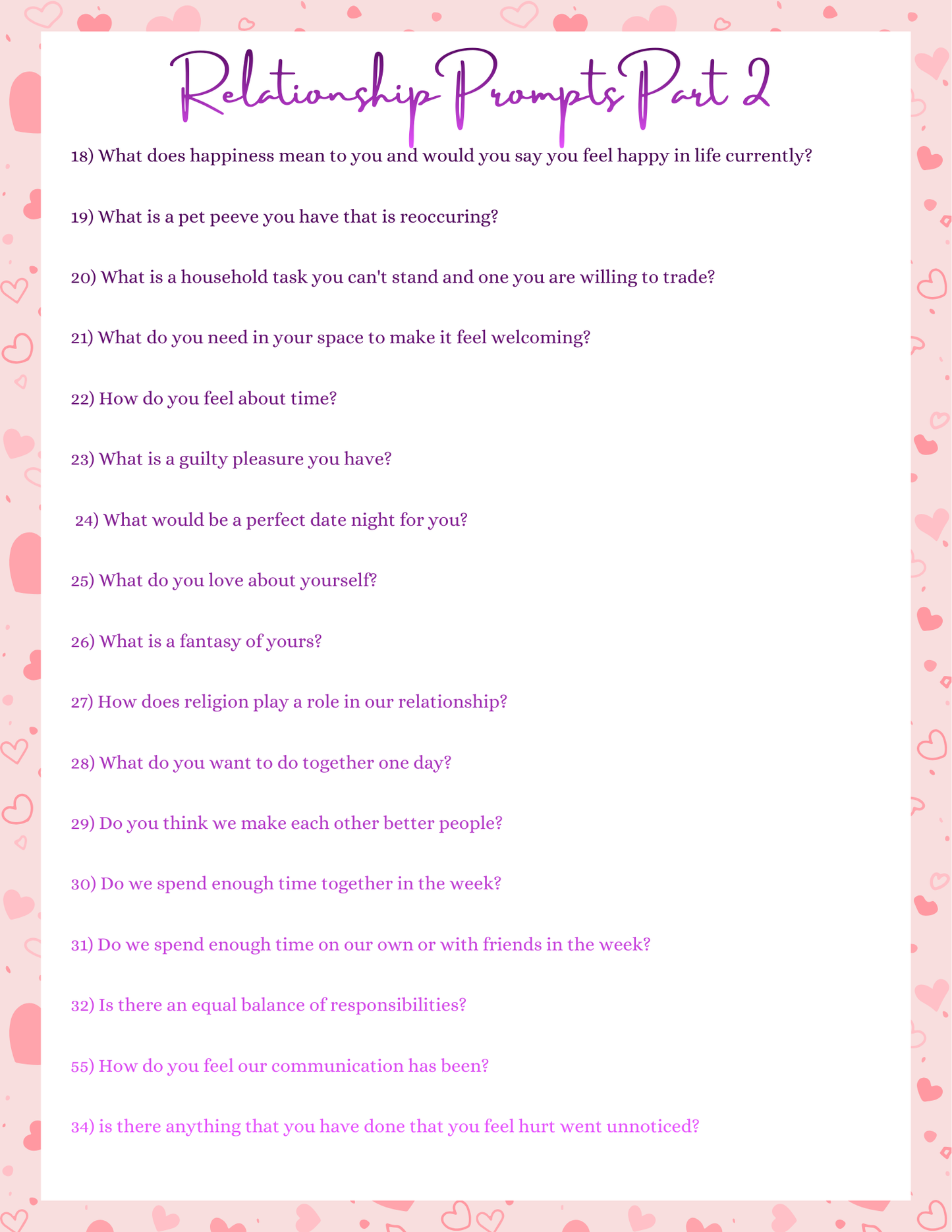 Relationship Journal Prompts | Digital Download