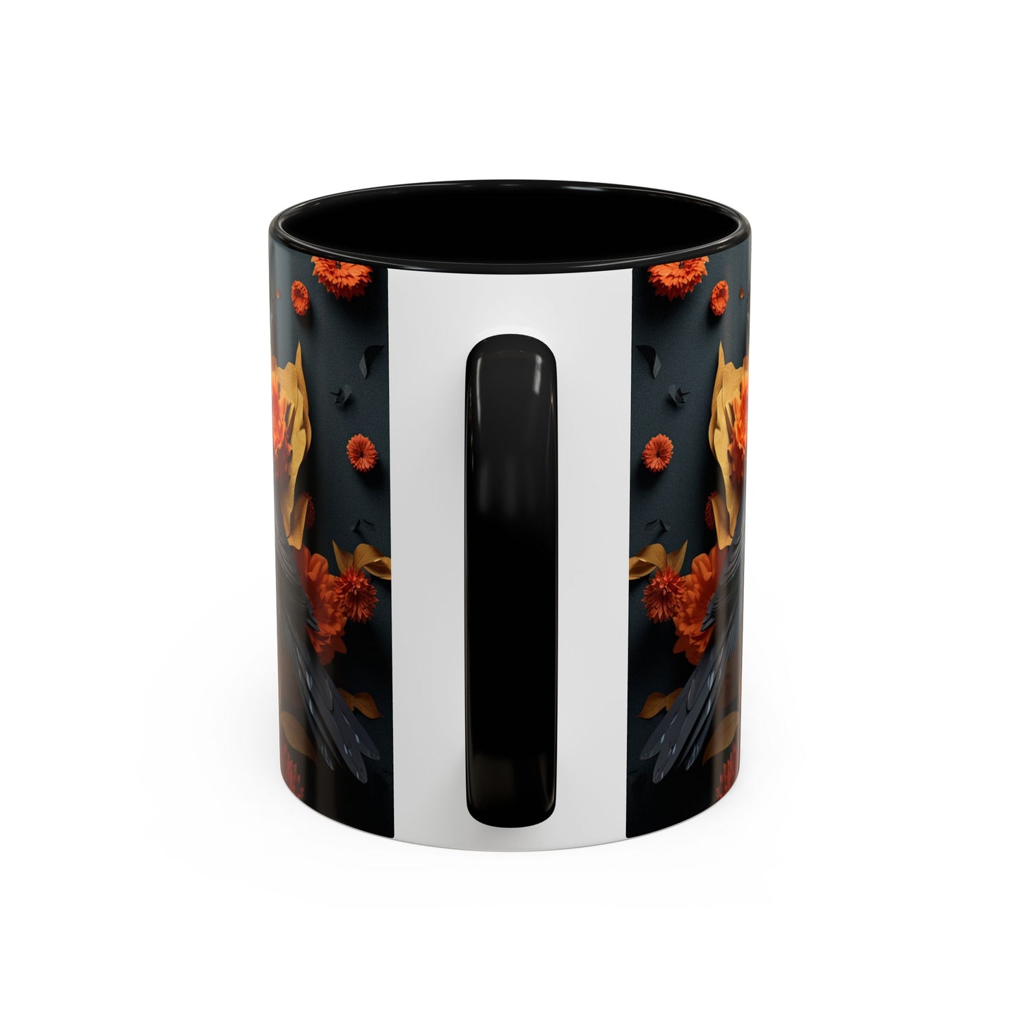 Autumn Raven Accent Coffee Mug — Black Crow & Orange Chrysanthemums (11/15oz)