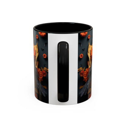 Autumn Raven Accent Coffee Mug — Black Crow & Orange Chrysanthemums (11/15oz)