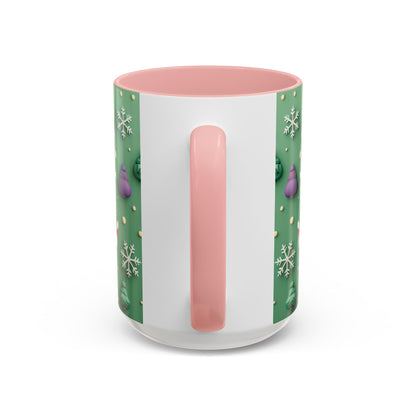 Whimsical Santa Pattern Accent Coffee Mug | Christmas Santa Snowflakes 11oz 15oz