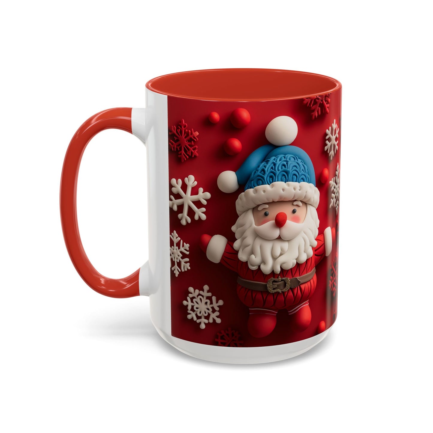 Santa Claus Pattern Mug | Red Snowflakes Christmas Coffee Cup