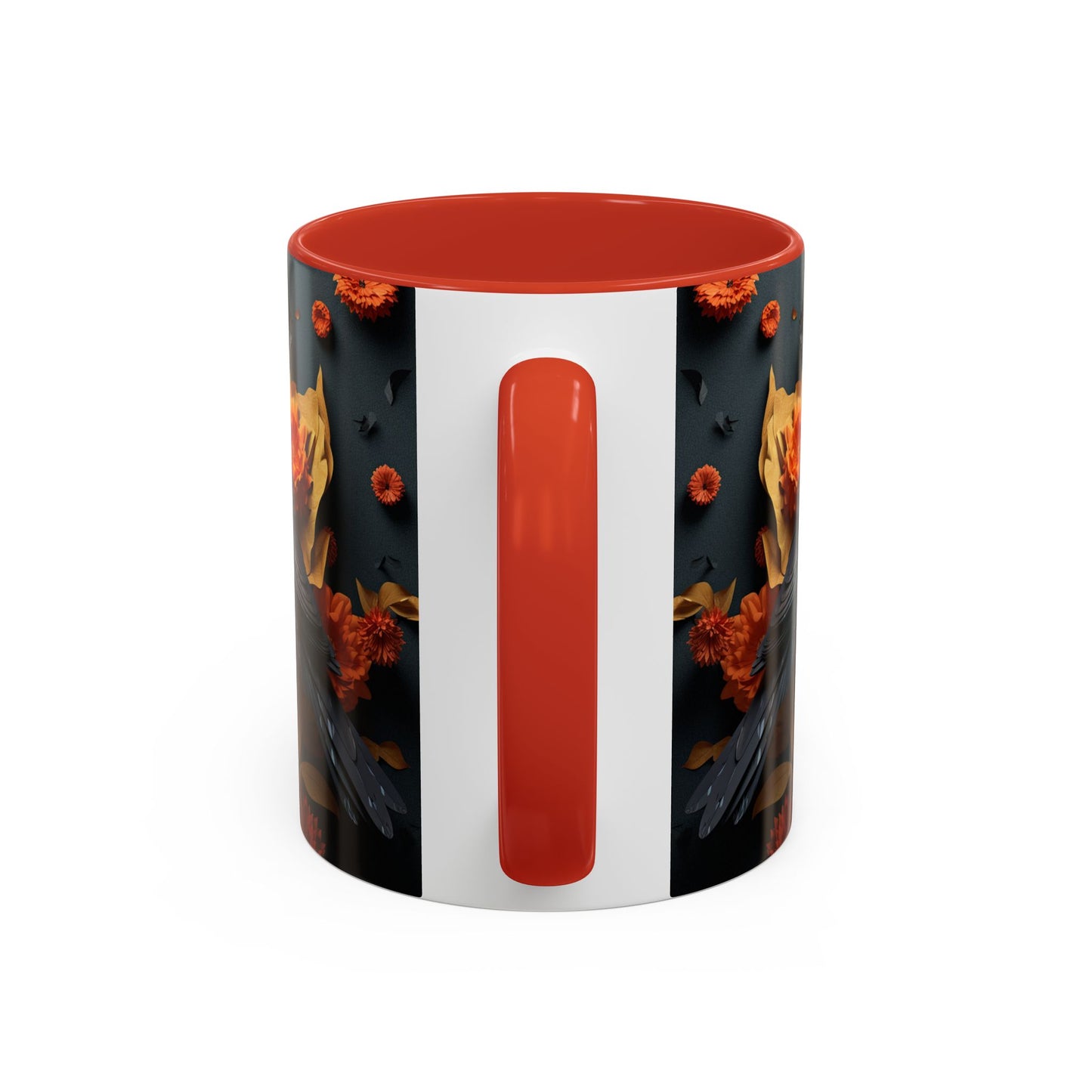 Autumn Raven Accent Coffee Mug — Black Crow & Orange Chrysanthemums (11/15oz)
