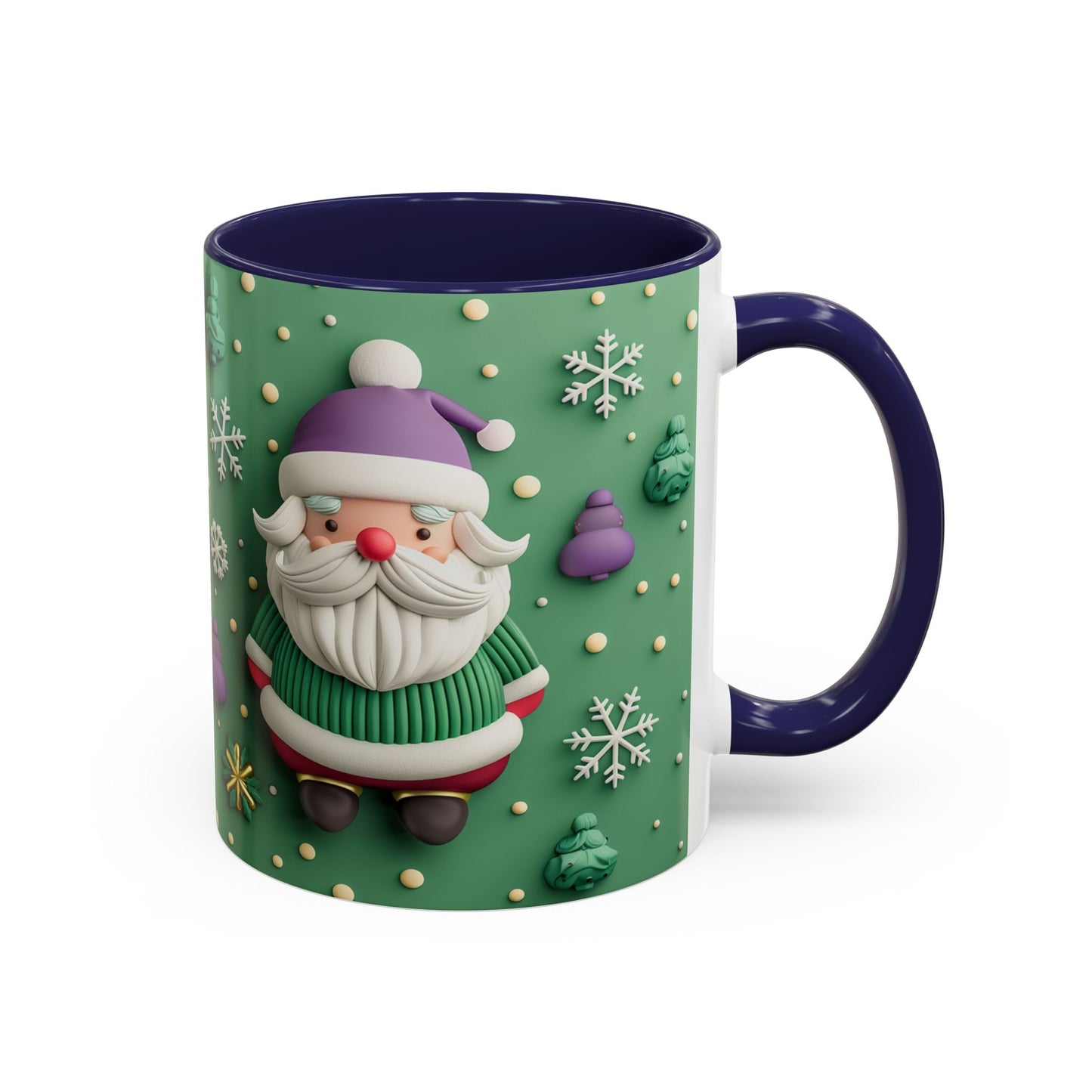 Whimsical Santa Pattern Accent Coffee Mug | Christmas Santa Snowflakes 11oz 15oz