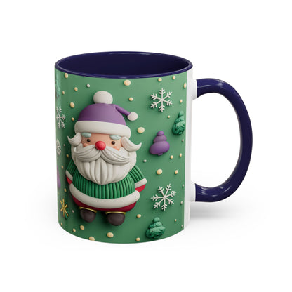Whimsical Santa Pattern Accent Coffee Mug | Christmas Santa Snowflakes 11oz 15oz