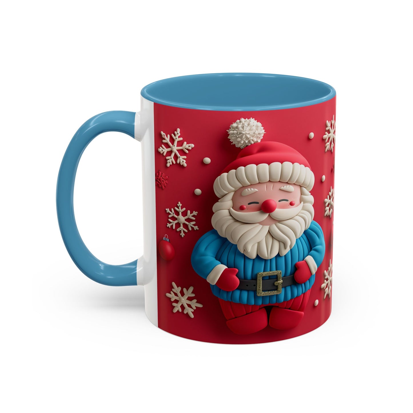 Clay Santa Pattern Mug | Christmas Snowflake Accent Coffee Mug