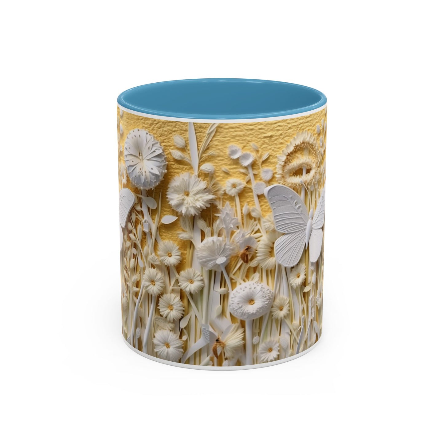 White Floral Relief with Butterflies Accent Mug | 11oz 15oz
