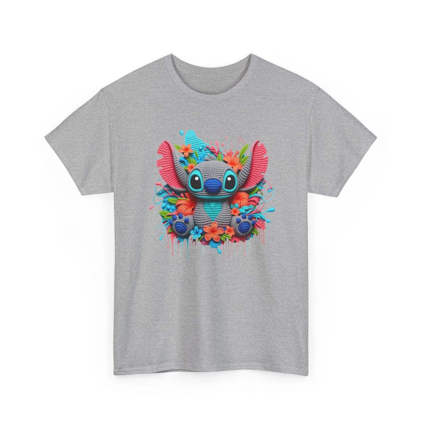 Colorful Floral Stitch Character T-Shirt | Cute Alien with Flowers
