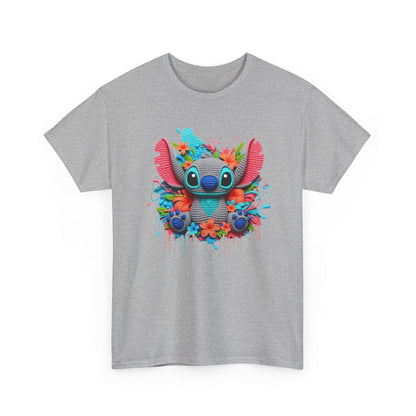 Colorful Floral Stitch Character T-Shirt | Cute Alien with Flowers