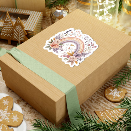 Pastel Floral Rainbow Sticker — Romantic Boho Laptop & Planner Kiss-Cut Sticker