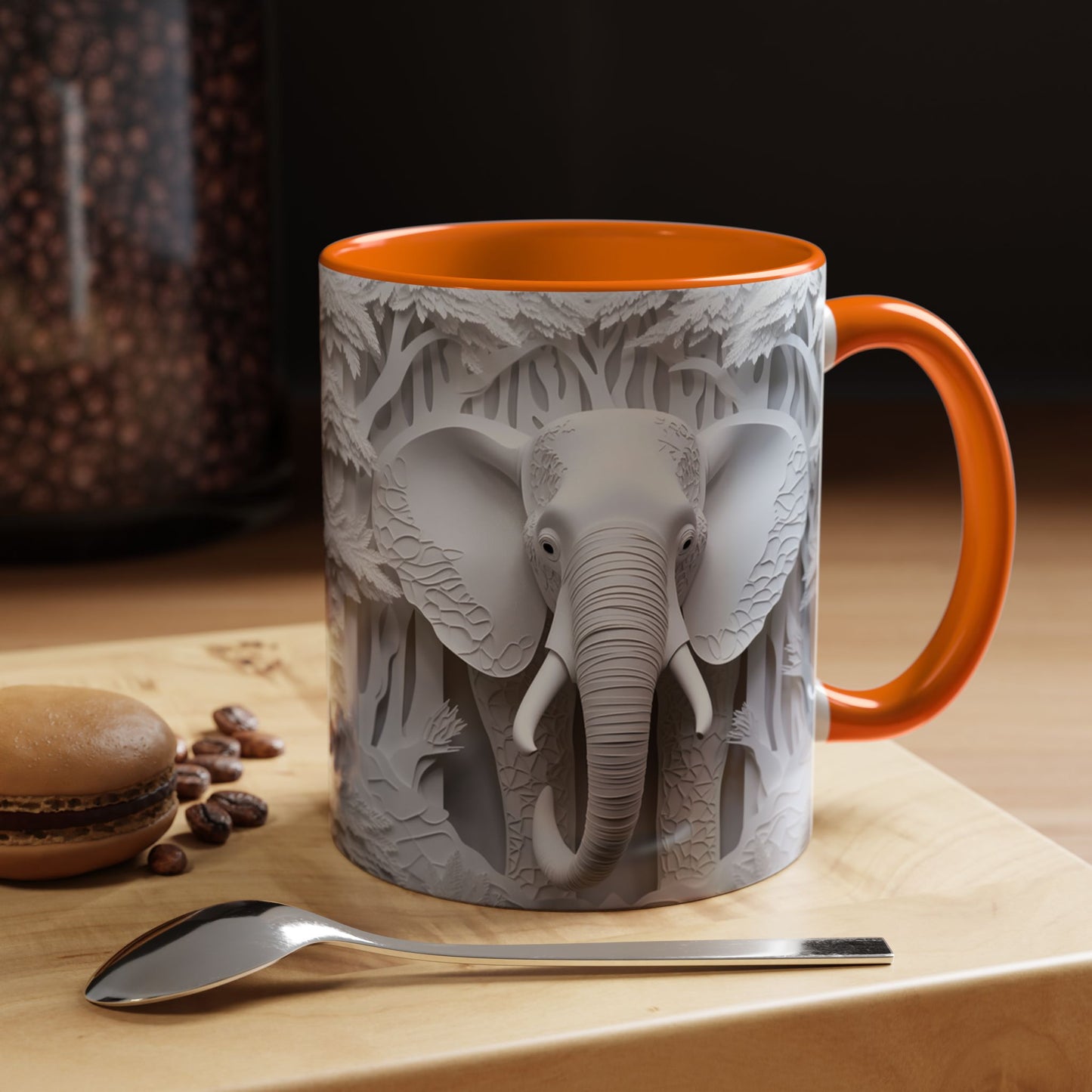 Elephant Relief Accent Coffee Mug — Grey Carved Jungle Design (11/15oz)