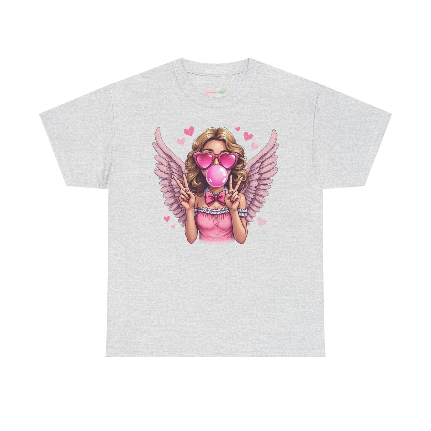 Pink Bubblegum Angel Tee | Winged Girl, Heart Sunglasses, Cute Retro