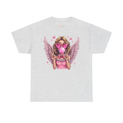 Pink Bubblegum Angel Tee | Winged Girl, Heart Sunglasses, Cute Retro