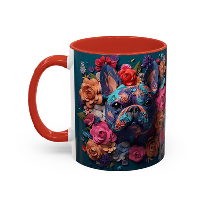 Floral French Bulldog Accent Coffee Mug - Colorful Dog Art 11/15oz