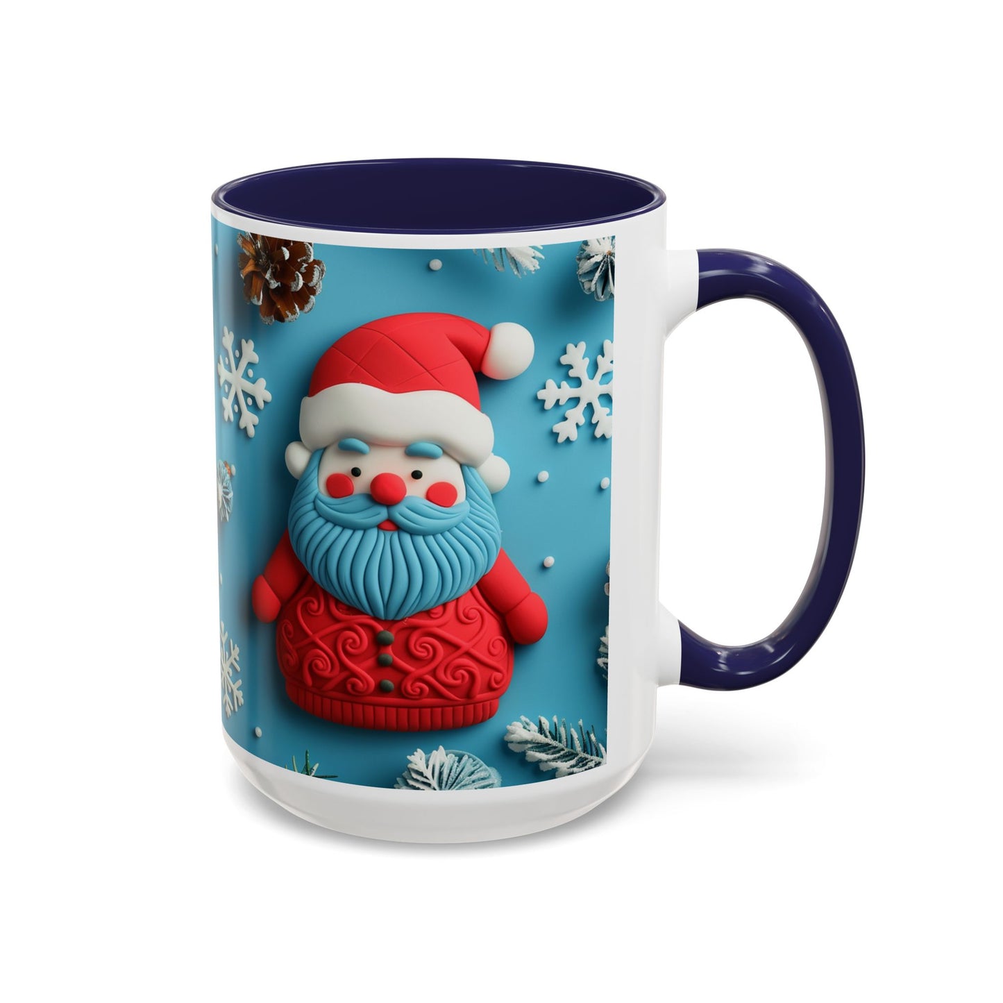 Blue Santa Claus Mug | Snowflakes Holiday Coffee Mug