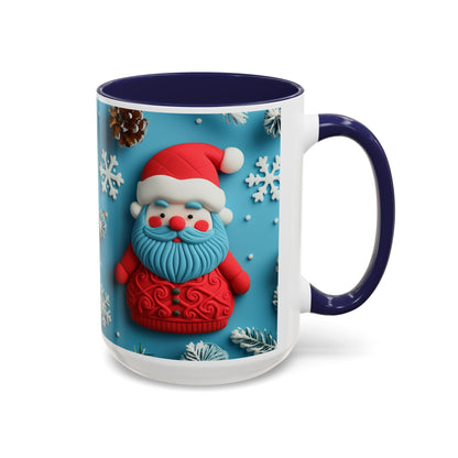 Blue Santa Claus Mug | Snowflakes Holiday Coffee Mug