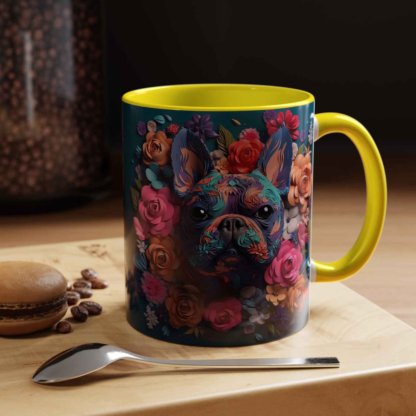 Floral French Bulldog Accent Coffee Mug - Colorful Dog Art 11/15oz