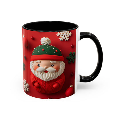 Cute Santa Pattern Accent Coffee Mug | Christmas Holiday Snowflakes