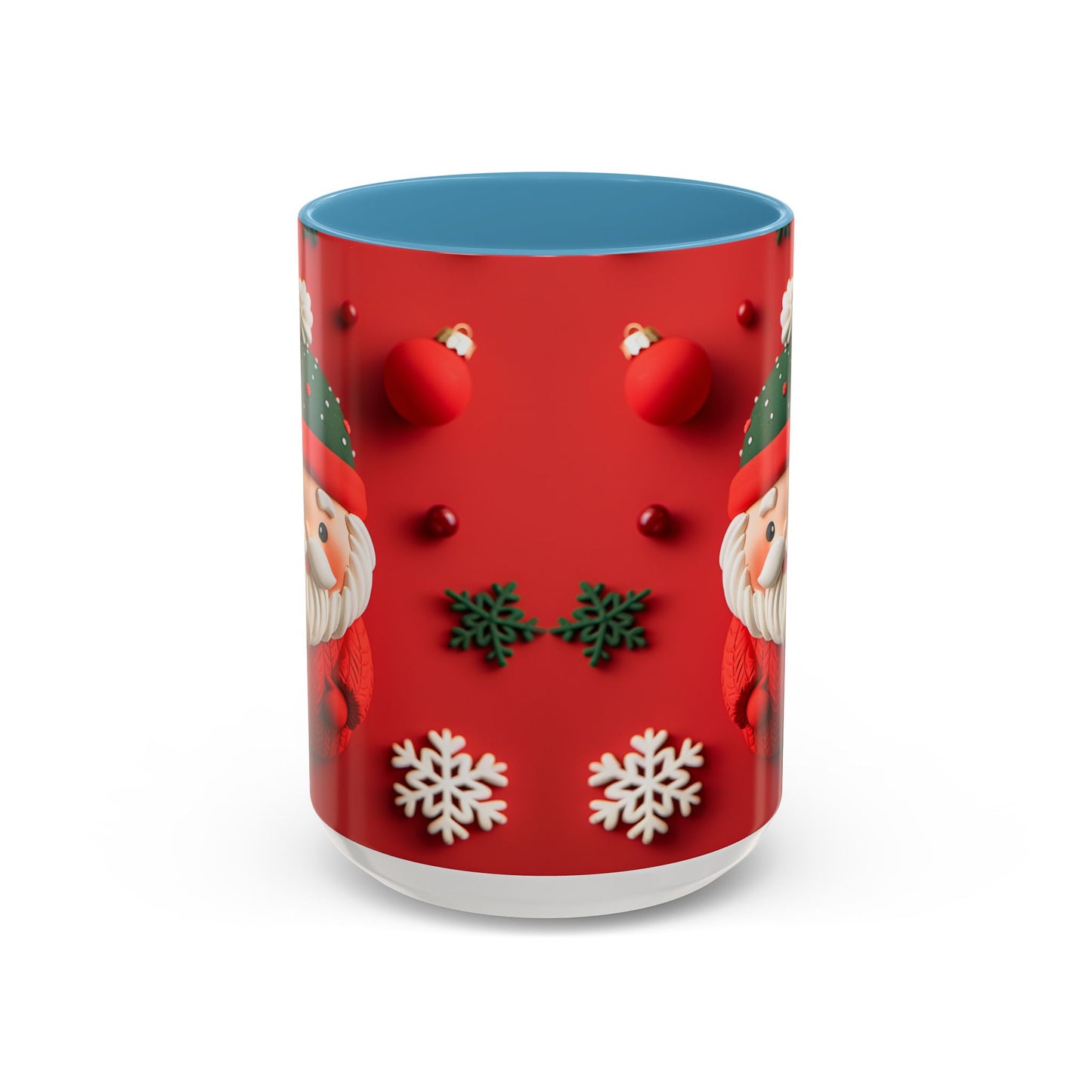 Cute Santa Pattern Accent Coffee Mug | Christmas Holiday Snowflakes