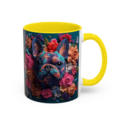 Floral French Bulldog Accent Coffee Mug - Colorful Dog Art 11/15oz