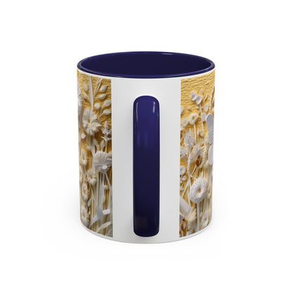 White Floral Relief with Butterflies Accent Mug | 11oz 15oz