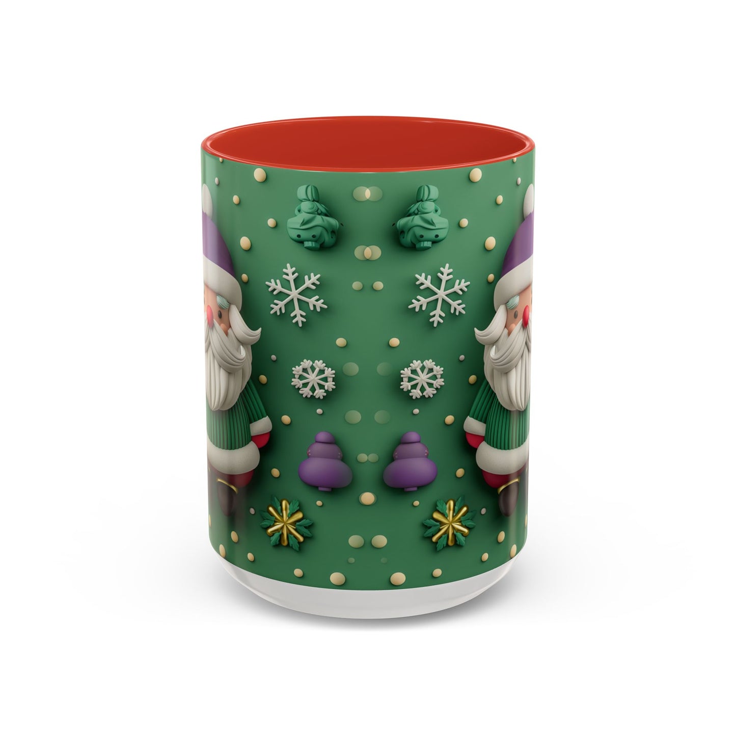 Whimsical Santa Pattern Accent Coffee Mug | Christmas Santa Snowflakes 11oz 15oz