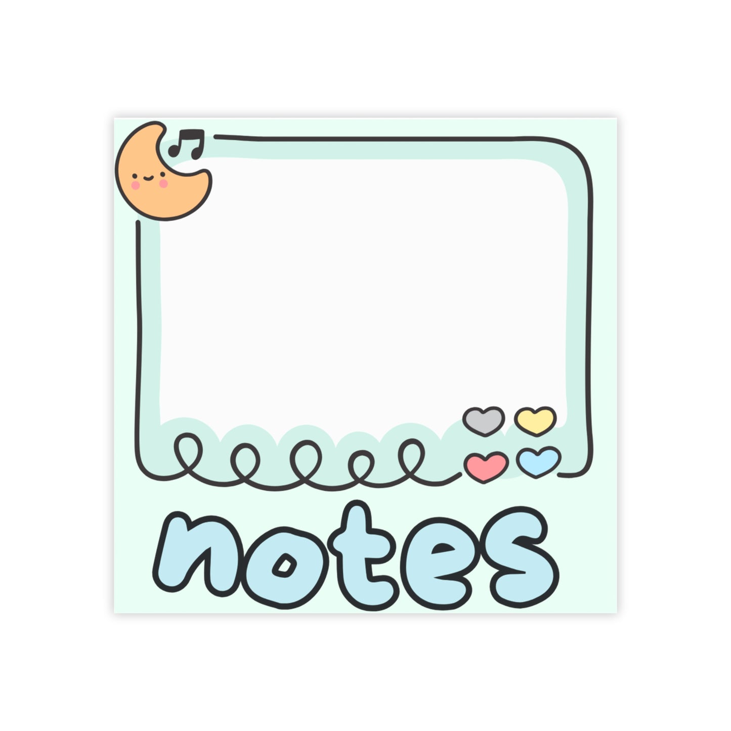 Kawaii Moon Notes Post-it Note Pad | Cute Heart Doodle Memo