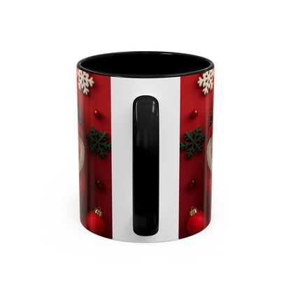 Cute Santa Pattern Accent Coffee Mug | Christmas Holiday Snowflakes