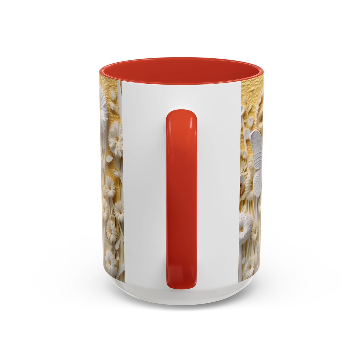 White Floral Relief with Butterflies Accent Mug | 11oz 15oz