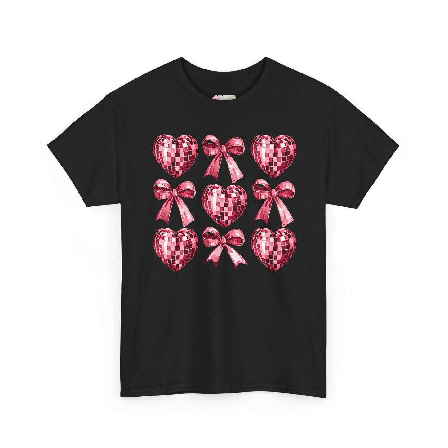 Pink Sequin Hearts & Bows T-Shirt | Valentine Heart Pattern Tee