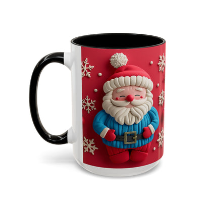 Clay Santa Pattern Mug | Christmas Snowflake Accent Coffee Mug
