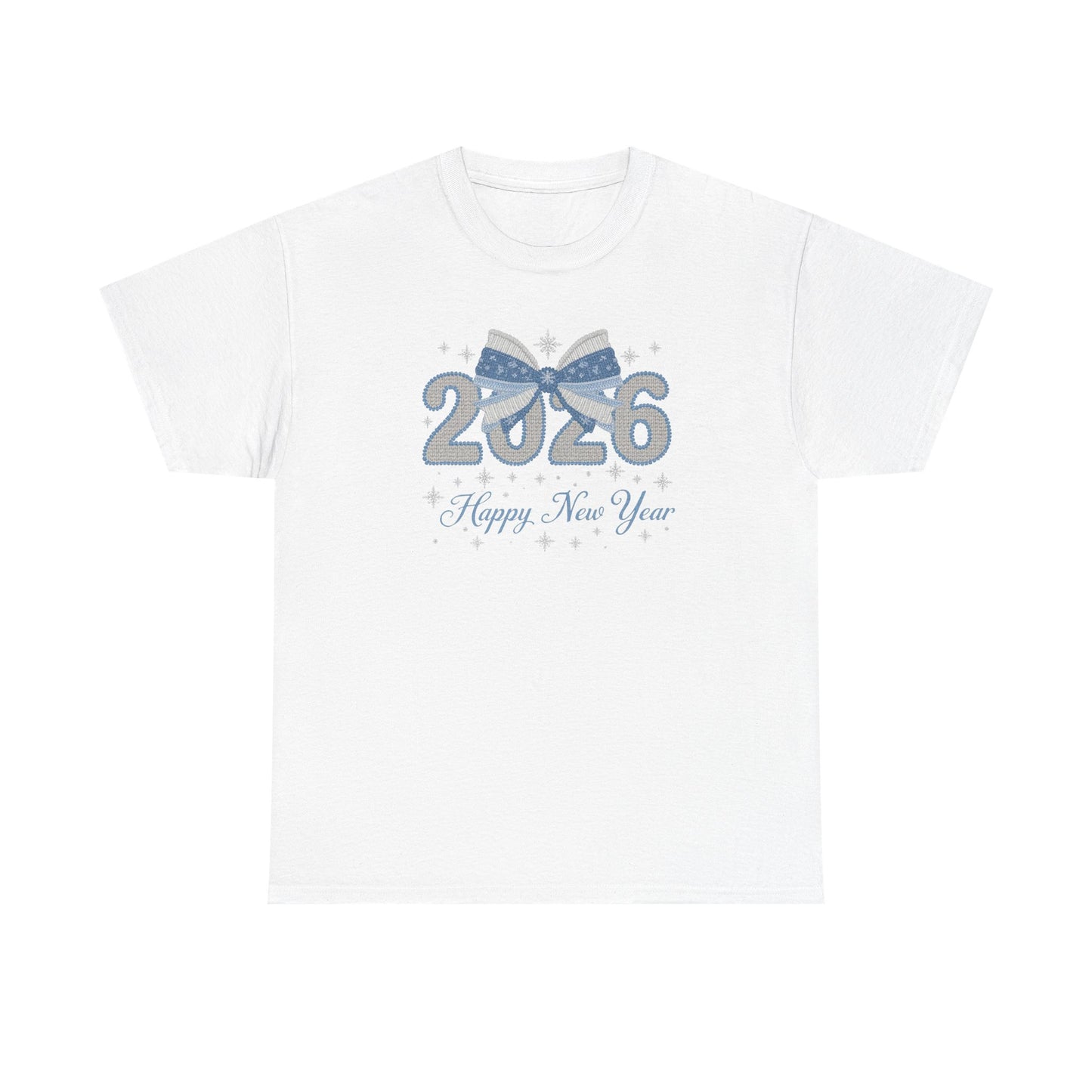 2026 Happy New Year Tee — Festive Blue Bow New Year T-Shirt