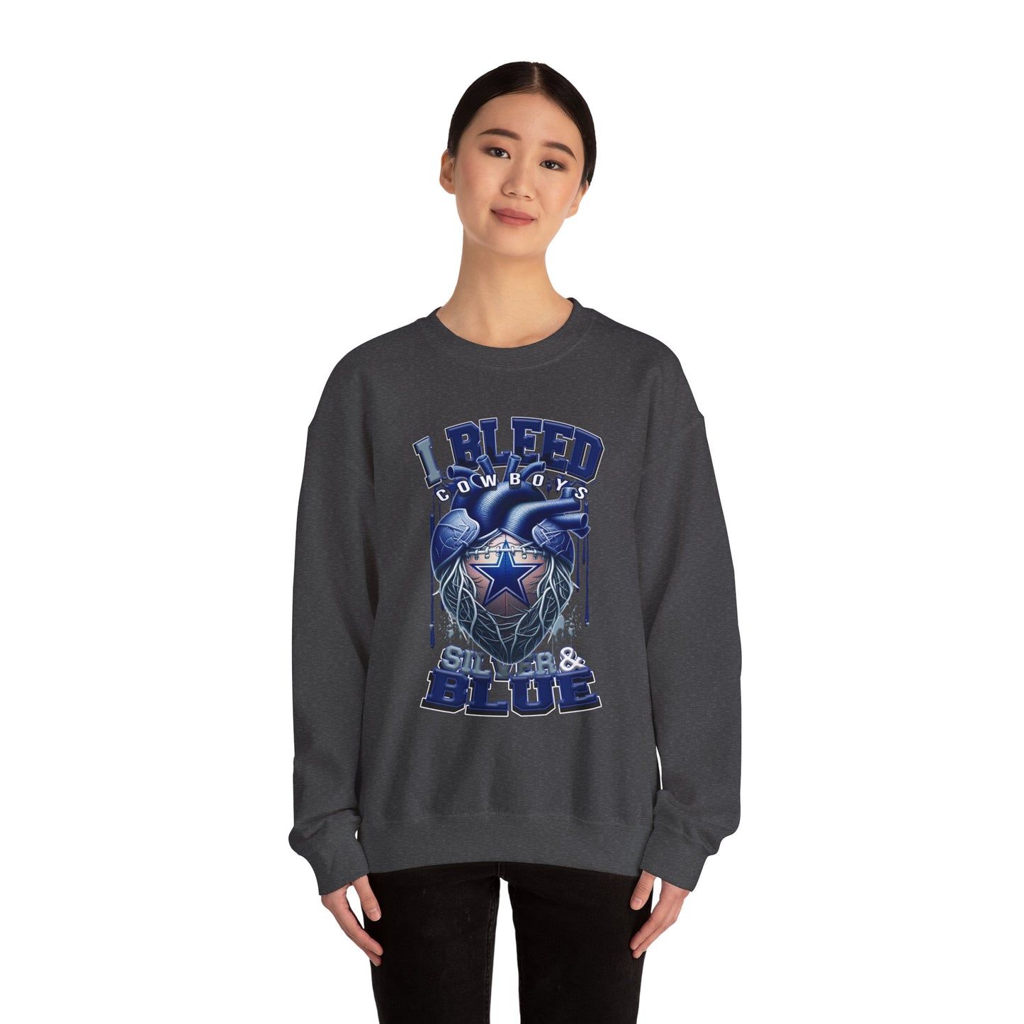 Customizable Cowboys Fan I Bleed Blue heart design Sweatshirt | Sports fan apparel