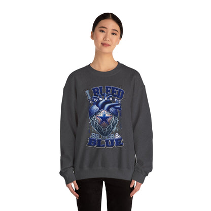 Customizable Cowboys Fan I Bleed Blue heart design Sweatshirt | Sports fan apparel