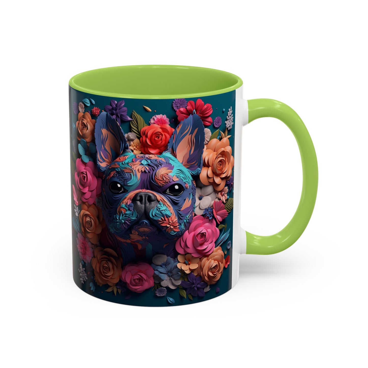 Floral French Bulldog Accent Coffee Mug - Colorful Dog Art 11/15oz