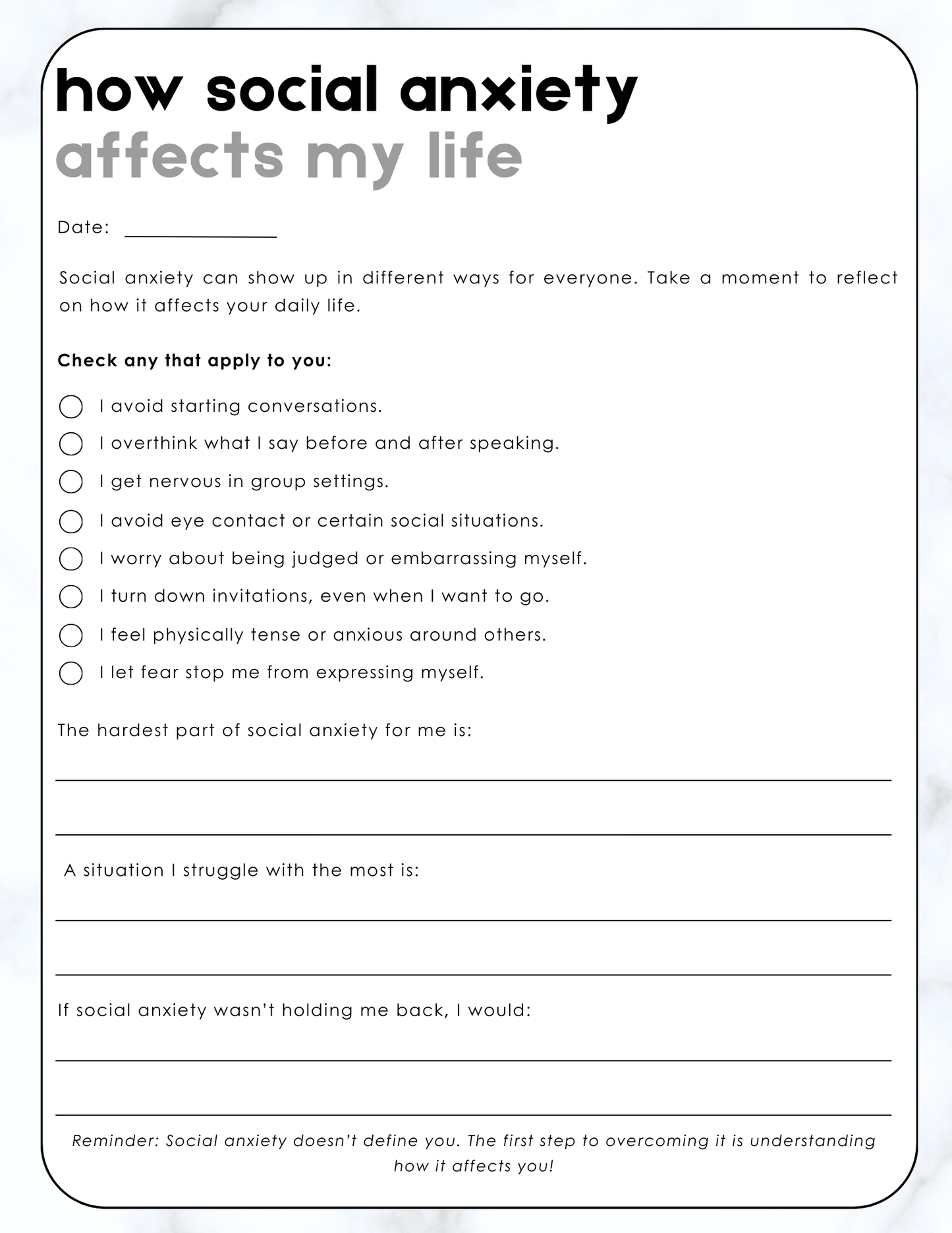 The Social Anxiety Relief Workbook | Digital Download