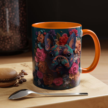 Floral French Bulldog Accent Coffee Mug - Colorful Dog Art 11/15oz