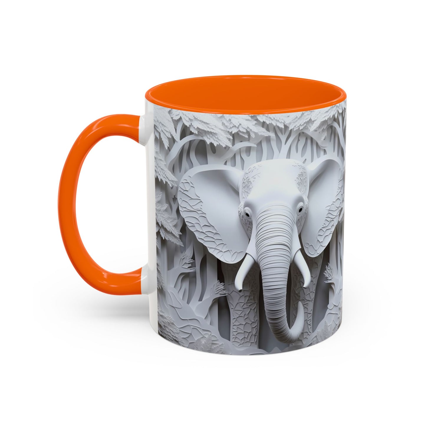 Elephant Relief Accent Coffee Mug — Grey Carved Jungle Design (11/15oz)