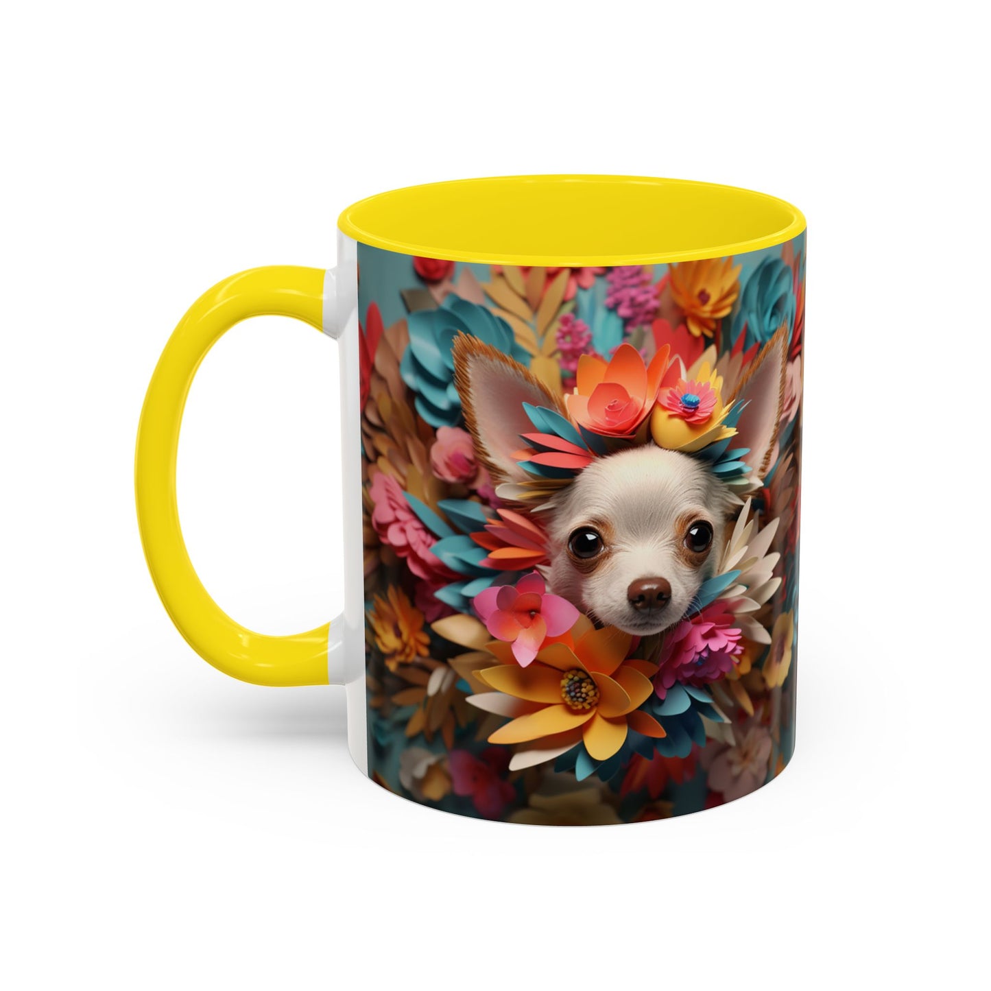 Chihuahua Floral Wreath Accent Coffee Mug — Colorful Pet Lover Gift (11/15oz)