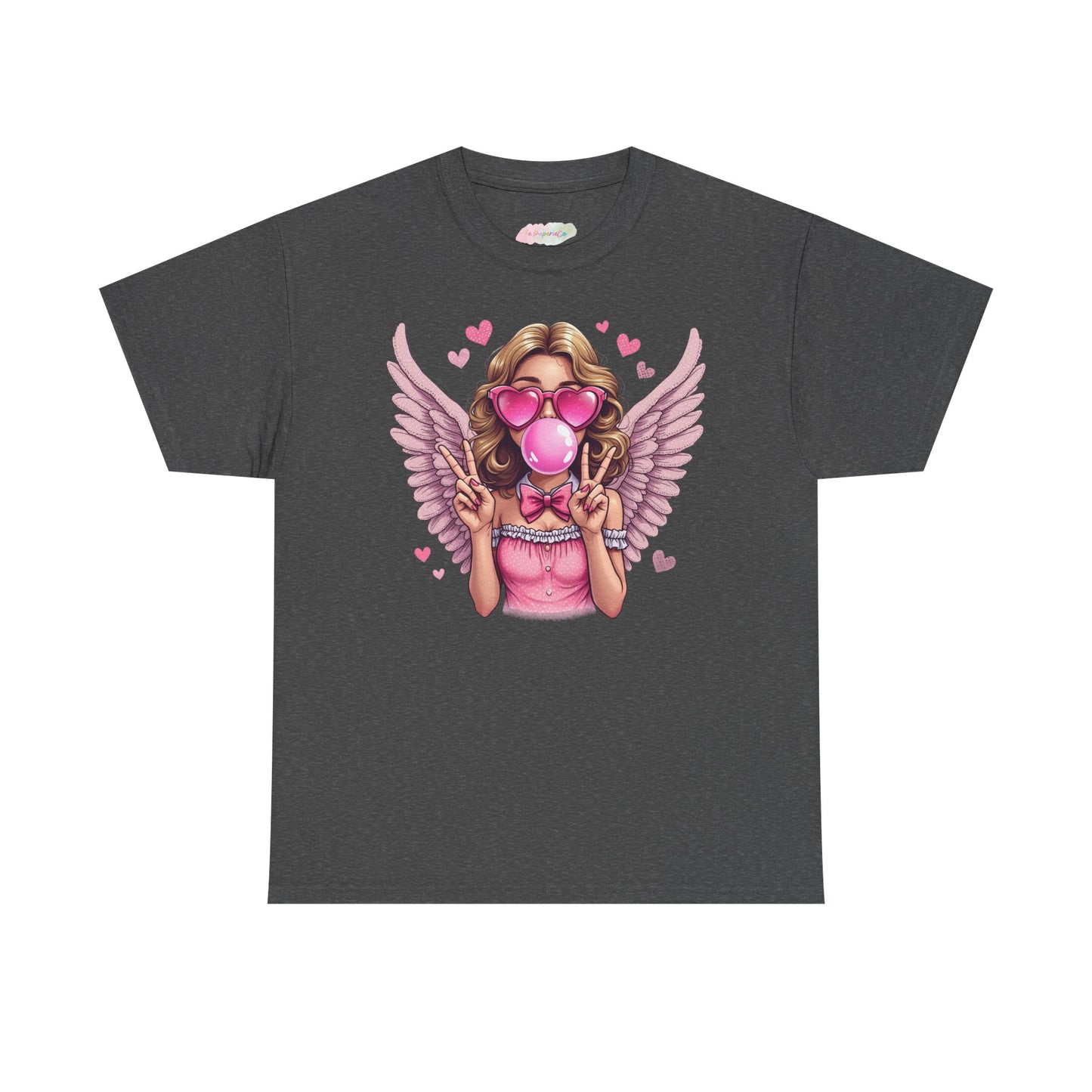 Pink Bubblegum Angel Tee | Winged Girl, Heart Sunglasses, Cute Retro