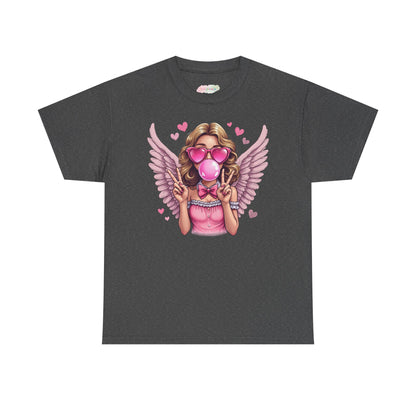 Pink Bubblegum Angel Tee | Winged Girl, Heart Sunglasses, Cute Retro