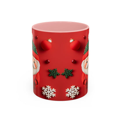 Cute Santa Pattern Accent Coffee Mug | Christmas Holiday Snowflakes