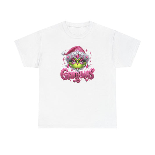 Grinch Face with Santa Hat T-Shirt | Christmas Holiday Graphic Tee