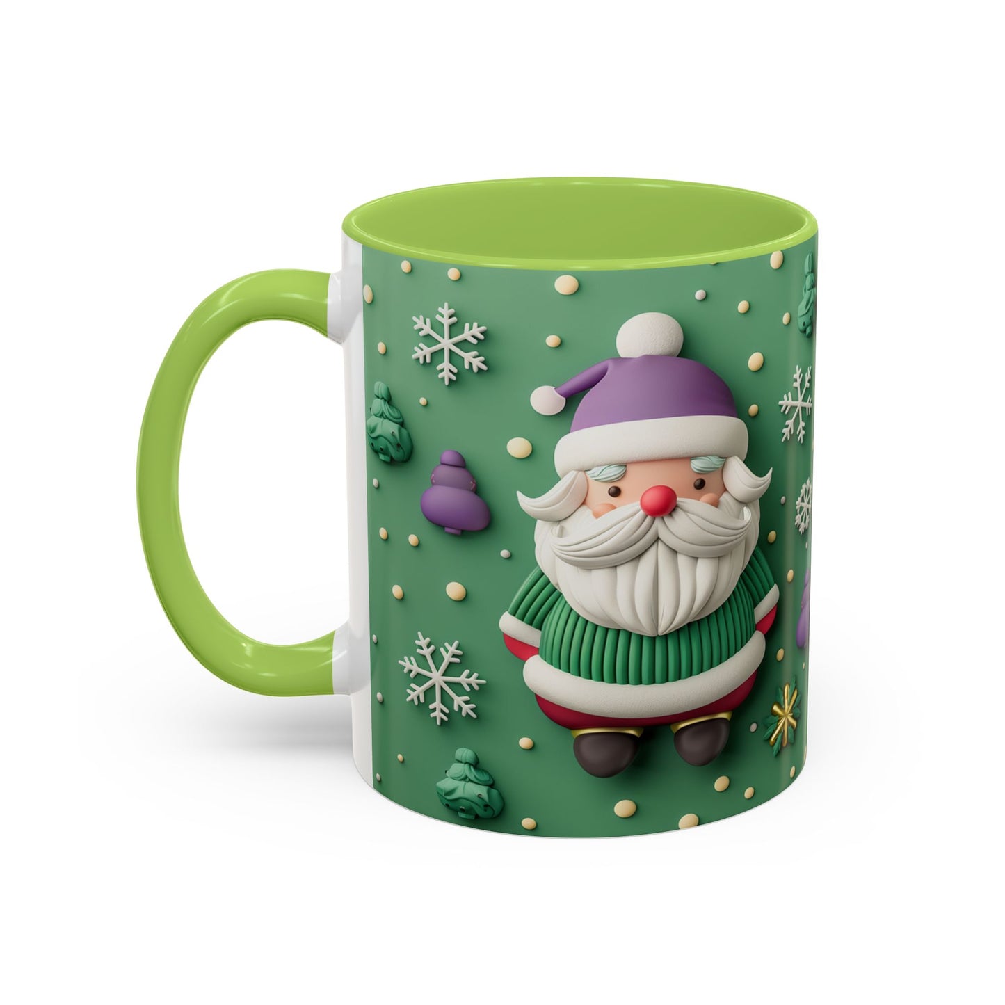 Whimsical Santa Pattern Accent Coffee Mug | Christmas Santa Snowflakes 11oz 15oz