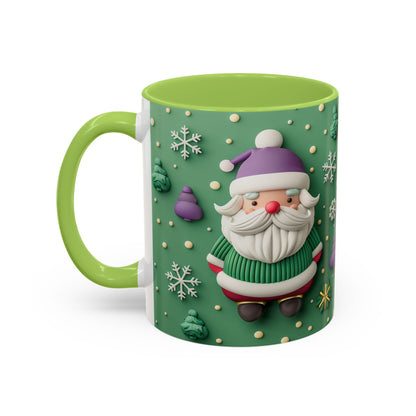 Whimsical Santa Pattern Accent Coffee Mug | Christmas Santa Snowflakes 11oz 15oz