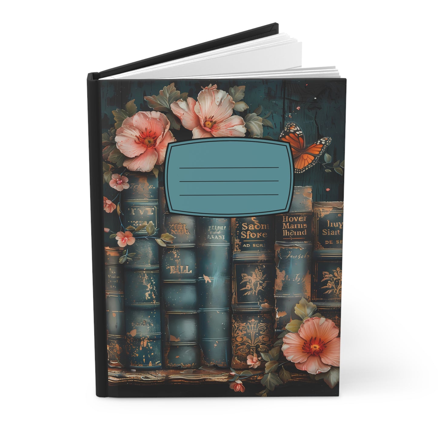 Vintage Book Floral Illustration Hardcover Journal | Botanical Butterflies
