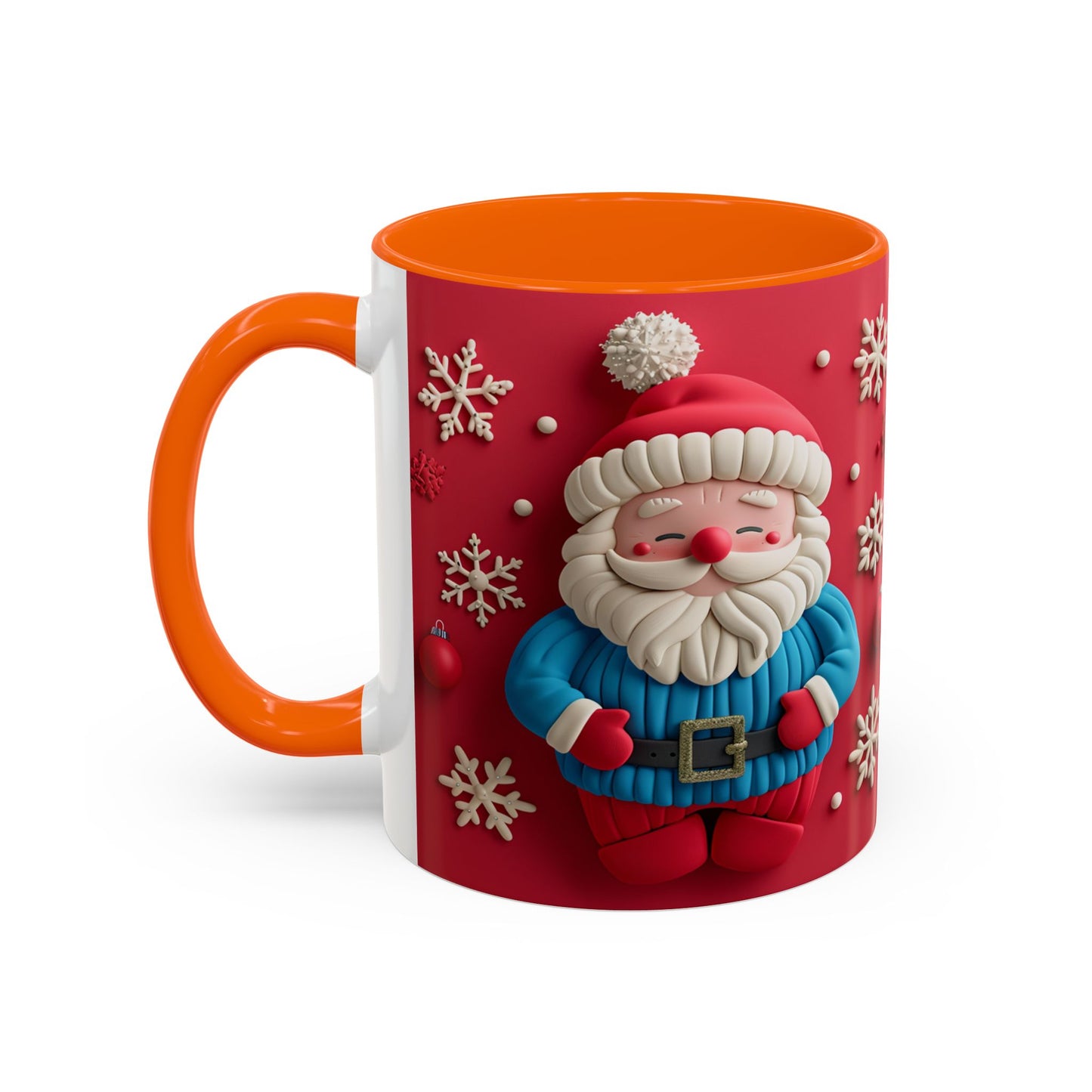 Clay Santa Pattern Mug | Christmas Snowflake Accent Coffee Mug