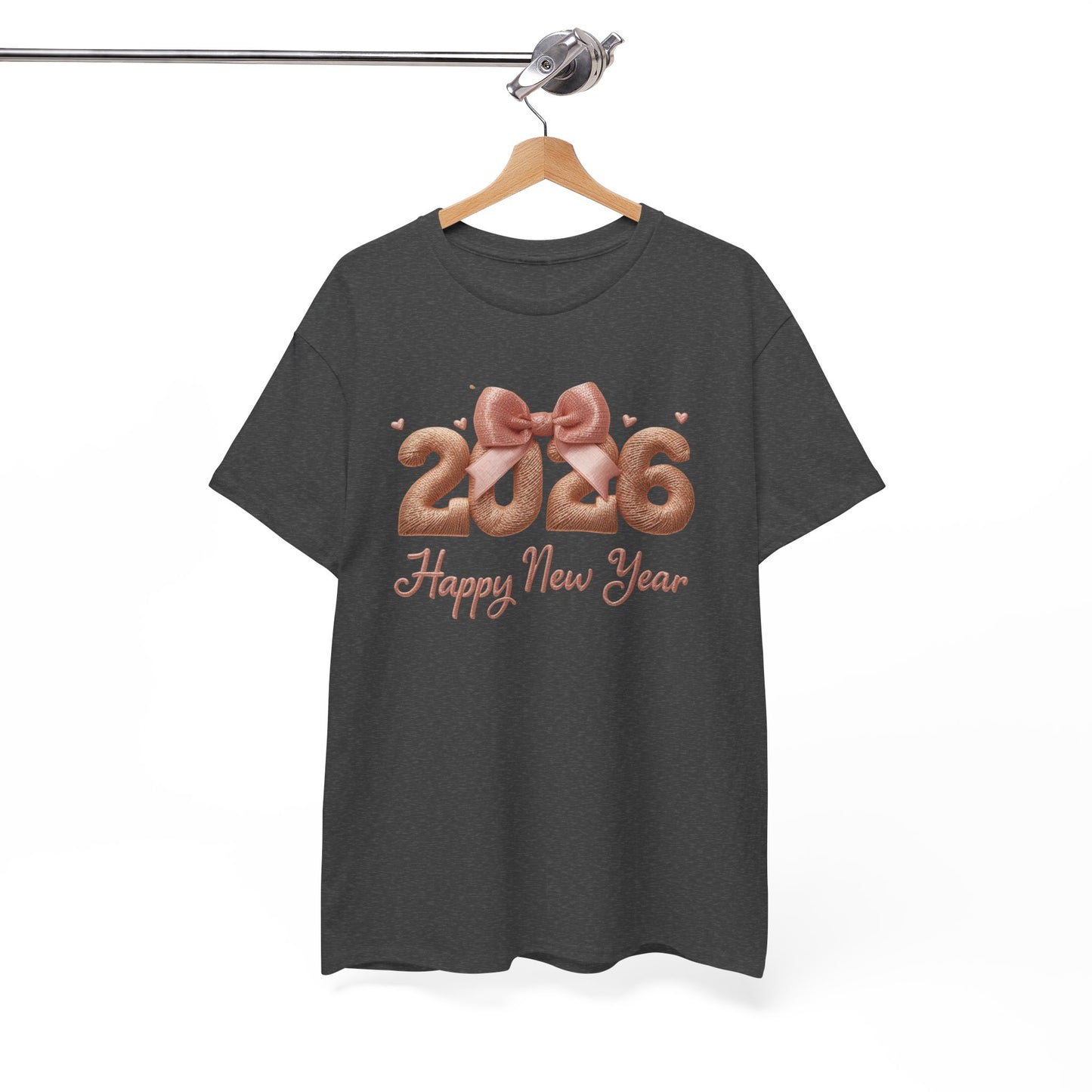2026 Happy New Year T-Shirt — Rose Gold Balloon Numbers Graphic Tee