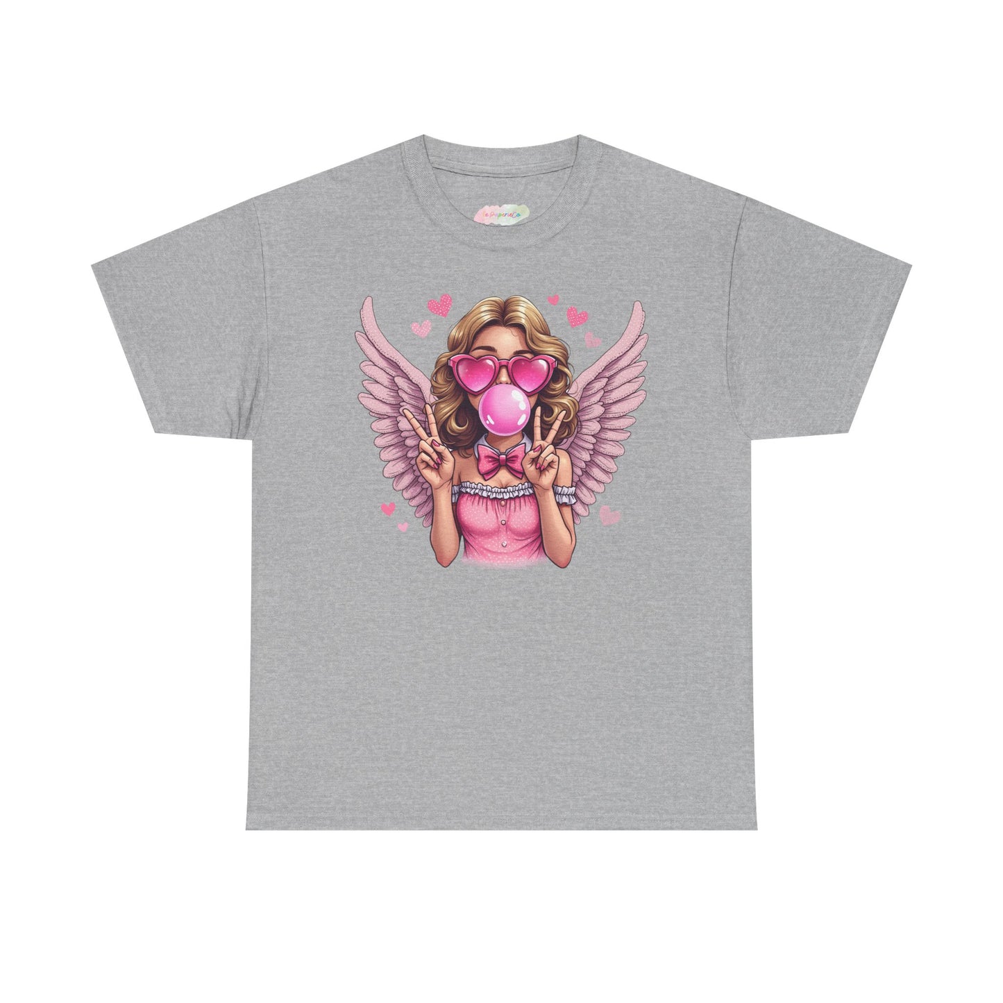 Pink Bubblegum Angel Tee | Winged Girl, Heart Sunglasses, Cute Retro