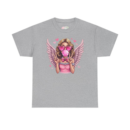 Pink Bubblegum Angel Tee | Winged Girl, Heart Sunglasses, Cute Retro